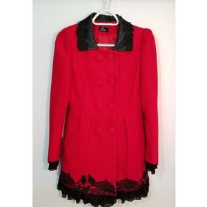 Red and black flare pea coat